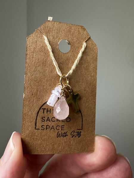 Rose Quartz & Cross Kindle Charm
