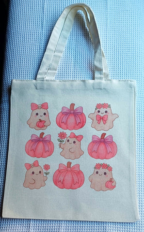 Canvas Tote Bag ~ pink pumkins & ghouls
