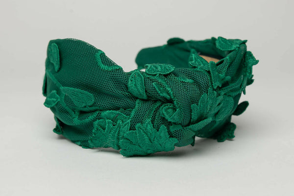 Green Knotted Headband with Leaves