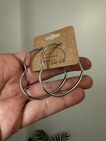 Large Heart Hoops - Silver