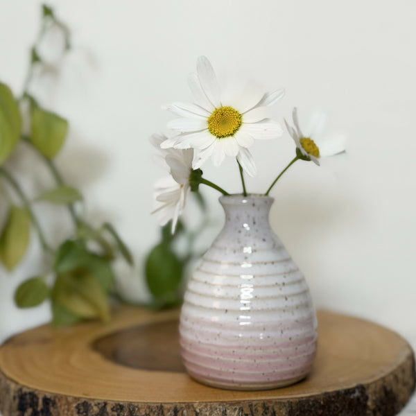 White and pink small speckled Pottery bud vase
