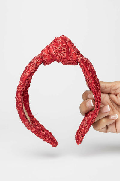 Red Lace Knotted Headband for Women