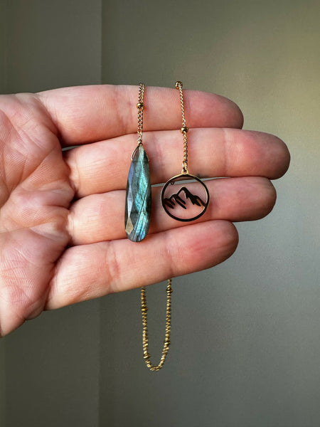AAA Labradorite Briolette & Mountain Charm Bookmark