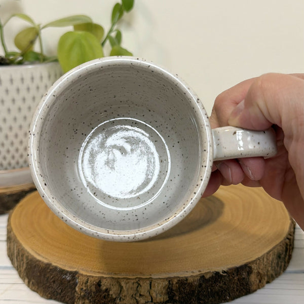 White speckled mug with blue berries 14 oz.