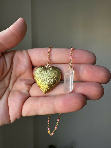 Heart Locket & Crystal Point Bookmark