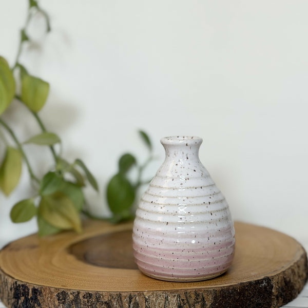White and pink small speckled Pottery bud vase