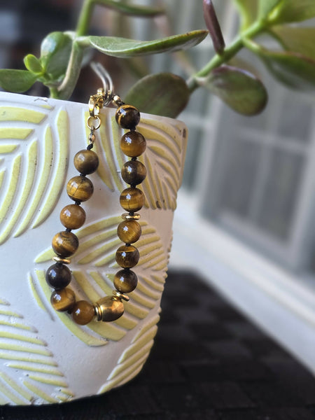 Tiger Eye | 10 mm with Stainless Steel Baryl Accents
