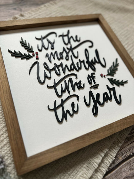 Wonderful Time of the Year | Framed Wood Sign | 12" x 12"
