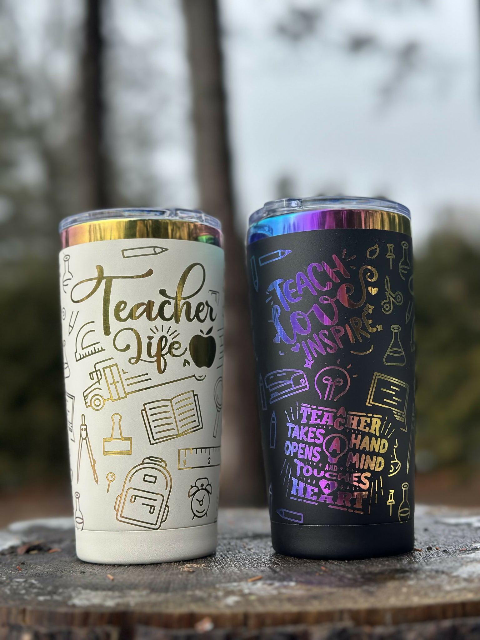 20oz Rainbow Stainless Steel Engraved Tumbler | Teacher Life