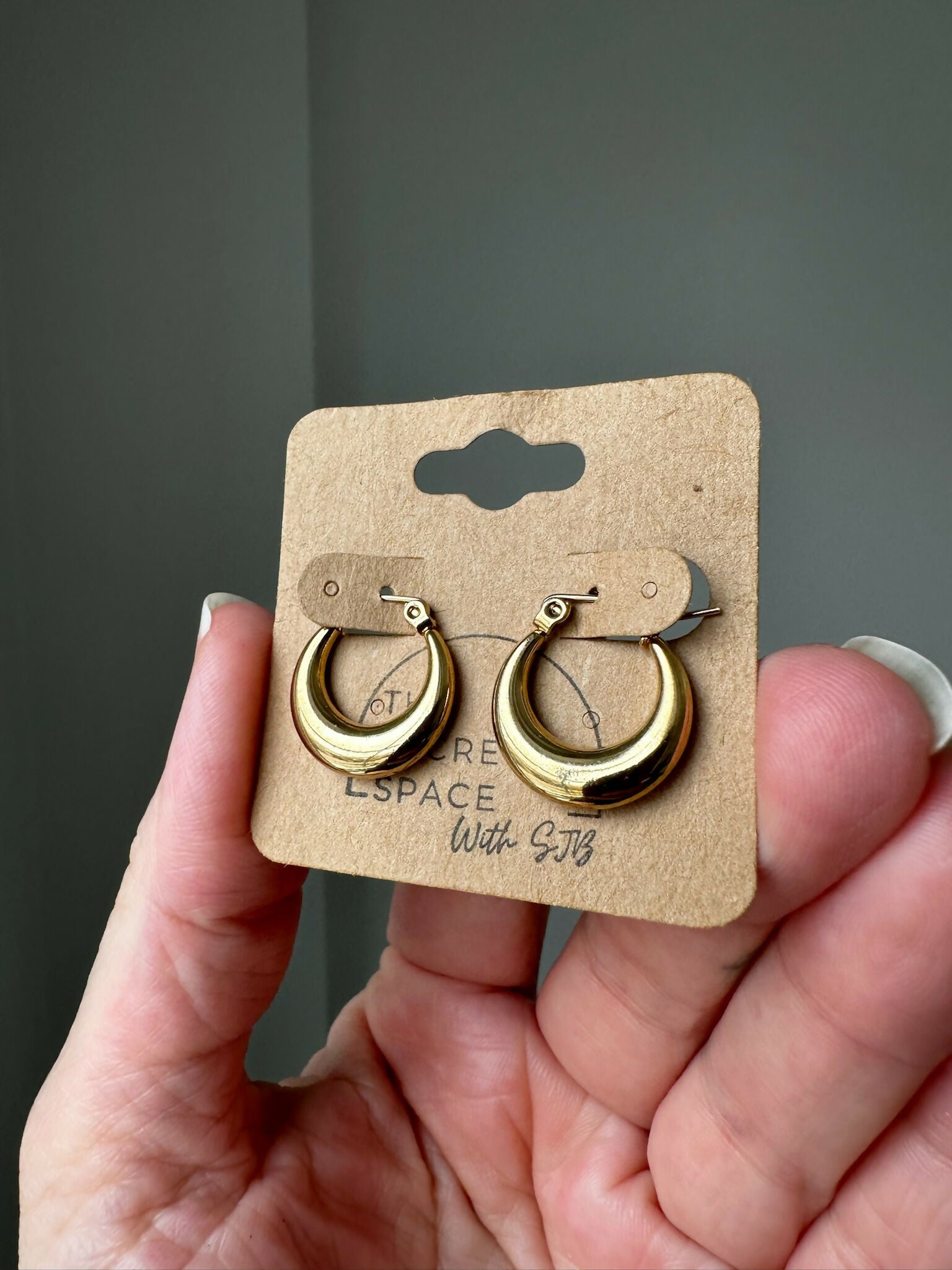 Gold Crescent Drop Hoops