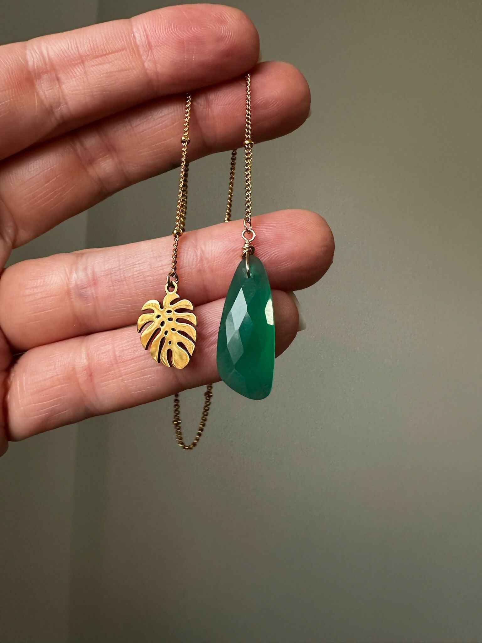 Monstera Leaf & Green Onyx Bookmark