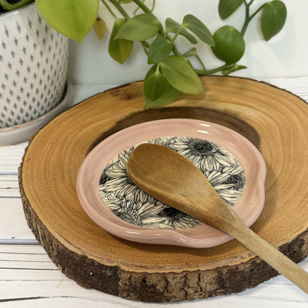 Pink Spoon Rest with Sunflower