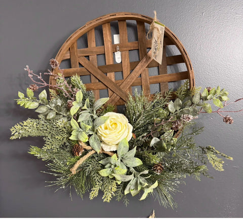 Basket Wreath with White Rose