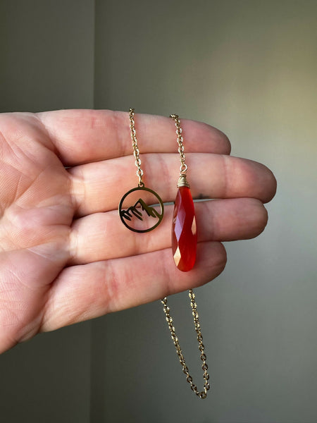 Carnelian Briolette & Mountain Charm Bookmark