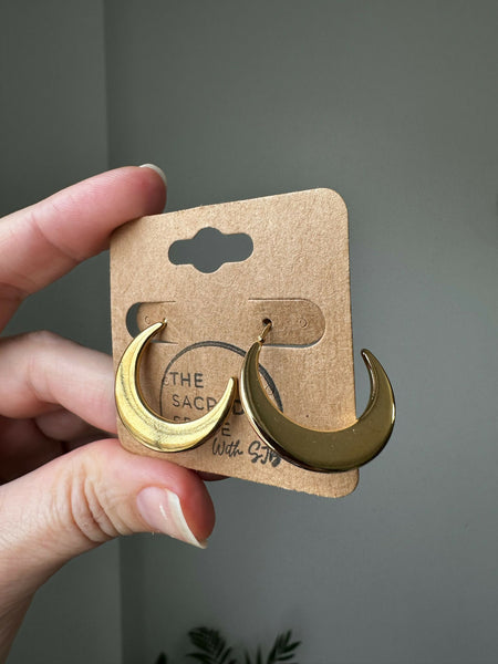 Large Gold Crescent Moon Hoops