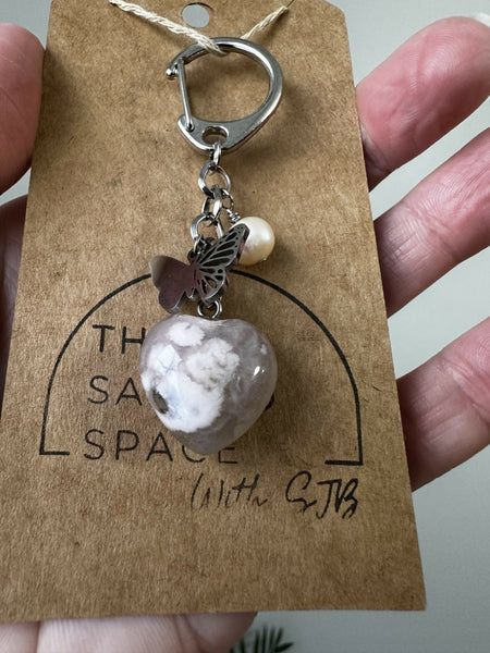 Butterfly and Flower Blossom Agate Keychain