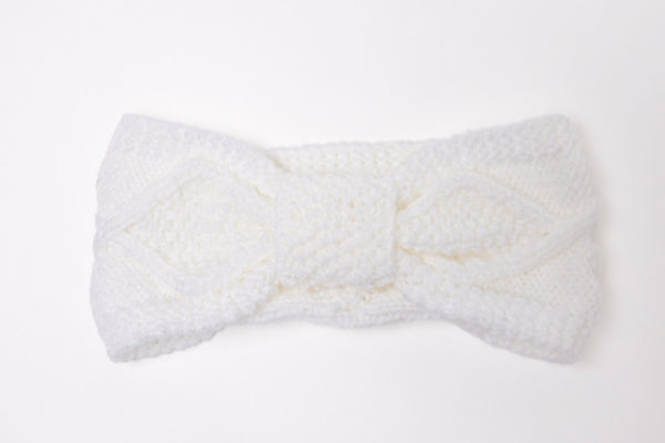 White Knit Bow Headband