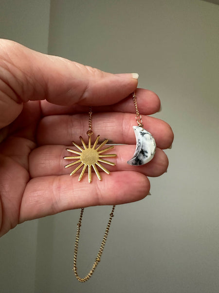 Carved Gemstone Moon & Sun Charm Bookmark