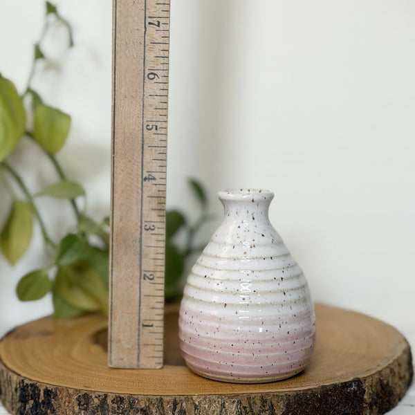 White and pink small speckled Pottery bud vase