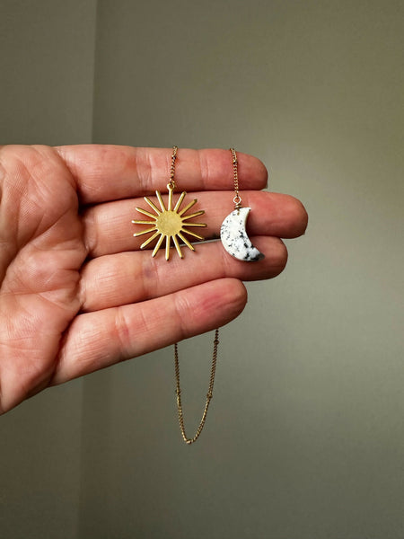 Carved Gemstone Moon & Sun Charm Bookmark