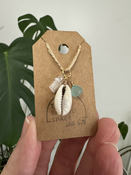 Cowrie & Aqua Chalcedony Kindle Charm