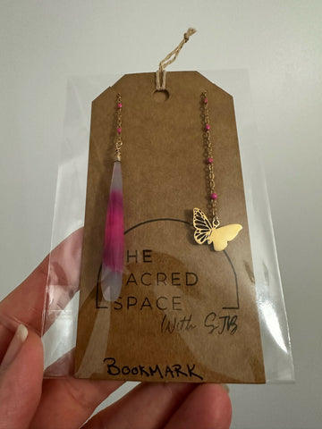 Hot Pink Agate & Butterfly Bookmark