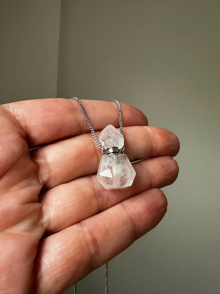 Clear Quartz Gemstone Vial Necklace