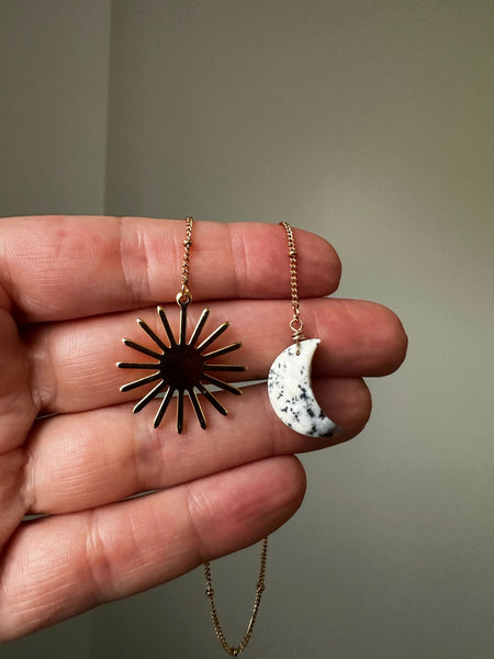 Carved Gemstone Moon & Sun Charm Bookmark