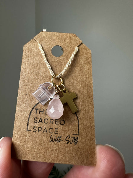 Rose Quartz & Cross Kindle Charm