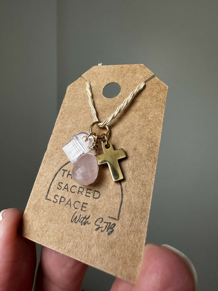 Rose Quartz & Cross Kindle Charm