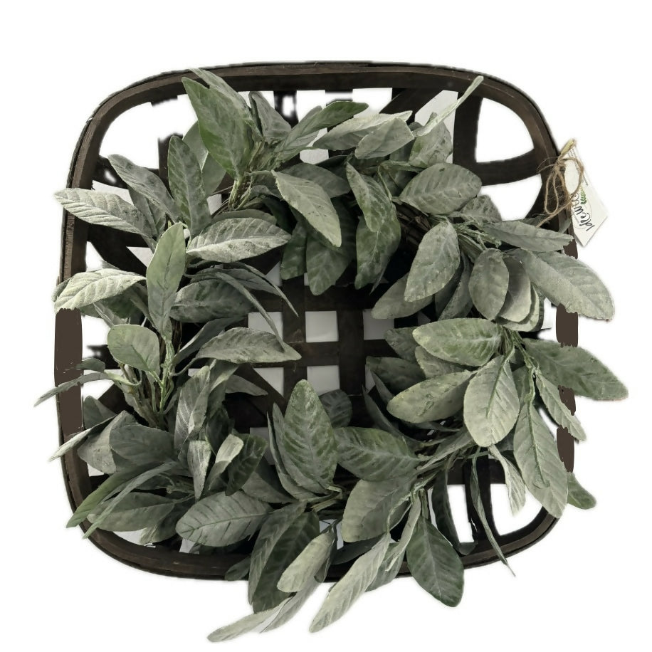 Vintage style wall basket with lambs ear wreath
