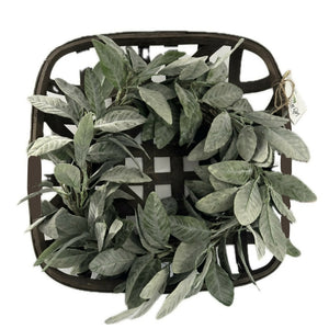 Vintage style wall basket with lambs ear wreath