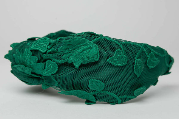 Green Knotted Headband with Leaves