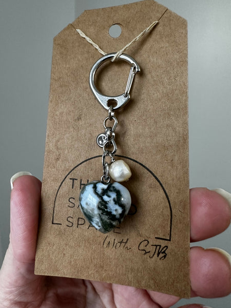 Moss Agate Heart Keychain