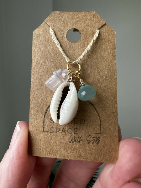 Cowrie & Aqua Chalcedony Kindle Charm