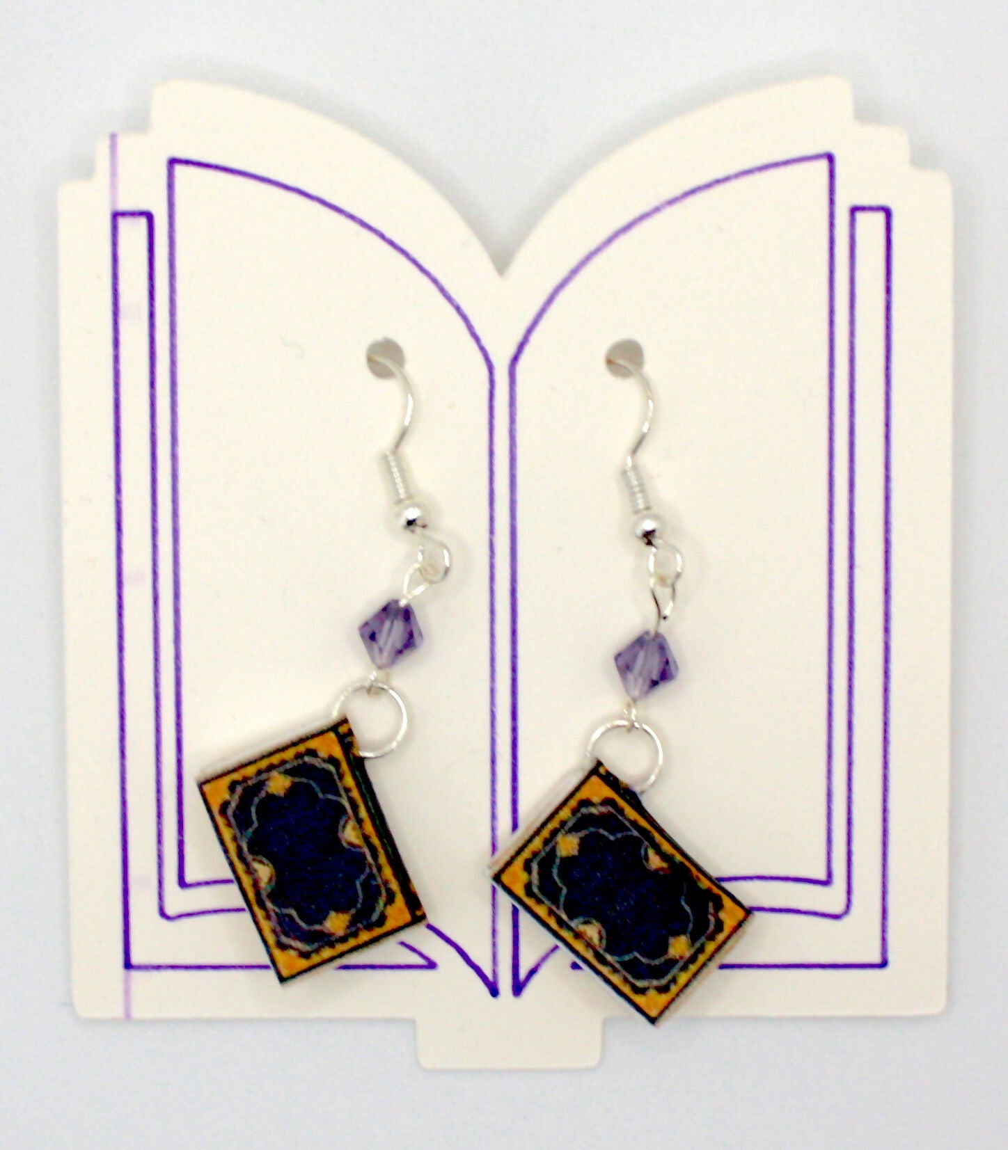 Mini Book Earrings - Purple:Black