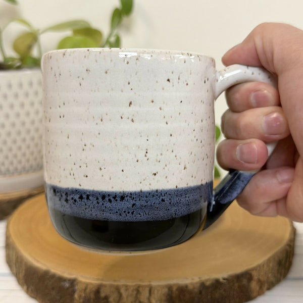 Black and white speckled Pottery mug 16 oz.