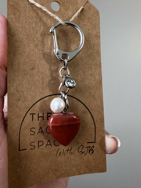 Red Agate Heart Keychain