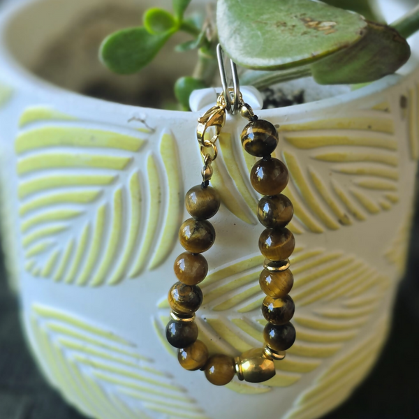 Tiger Eye | 10 mm with Stainless Steel Baryl Accents