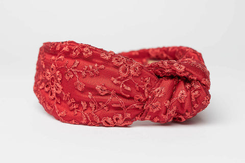 Red Lace Knotted Headband for Women
