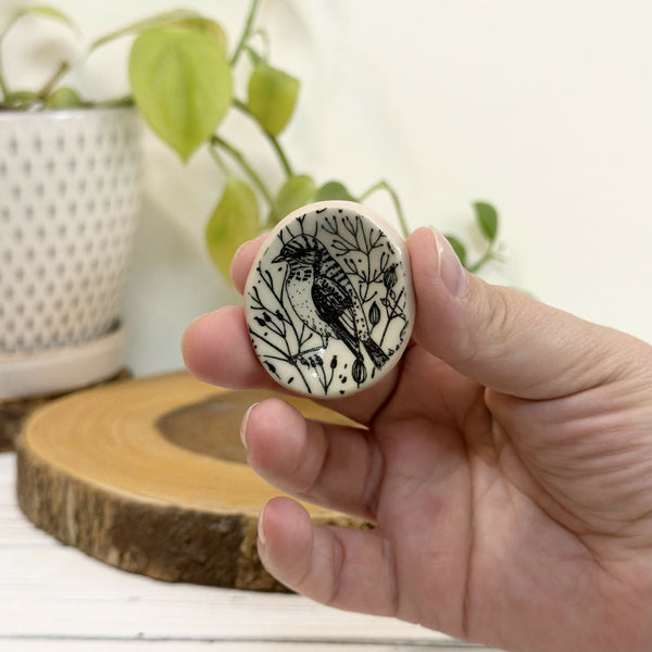 Bird patterned calming stone with pink rim - Unique Town Boutique