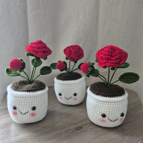 Yarn By Zee Crochet Rose Pot
