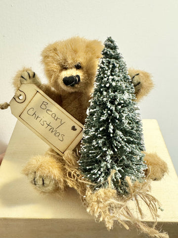 Plush Teddy Bear with Tree and ‘Beary Christmas’ Sign