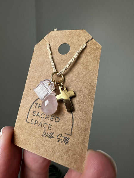 Rose Quartz & Cross Kindle Charm