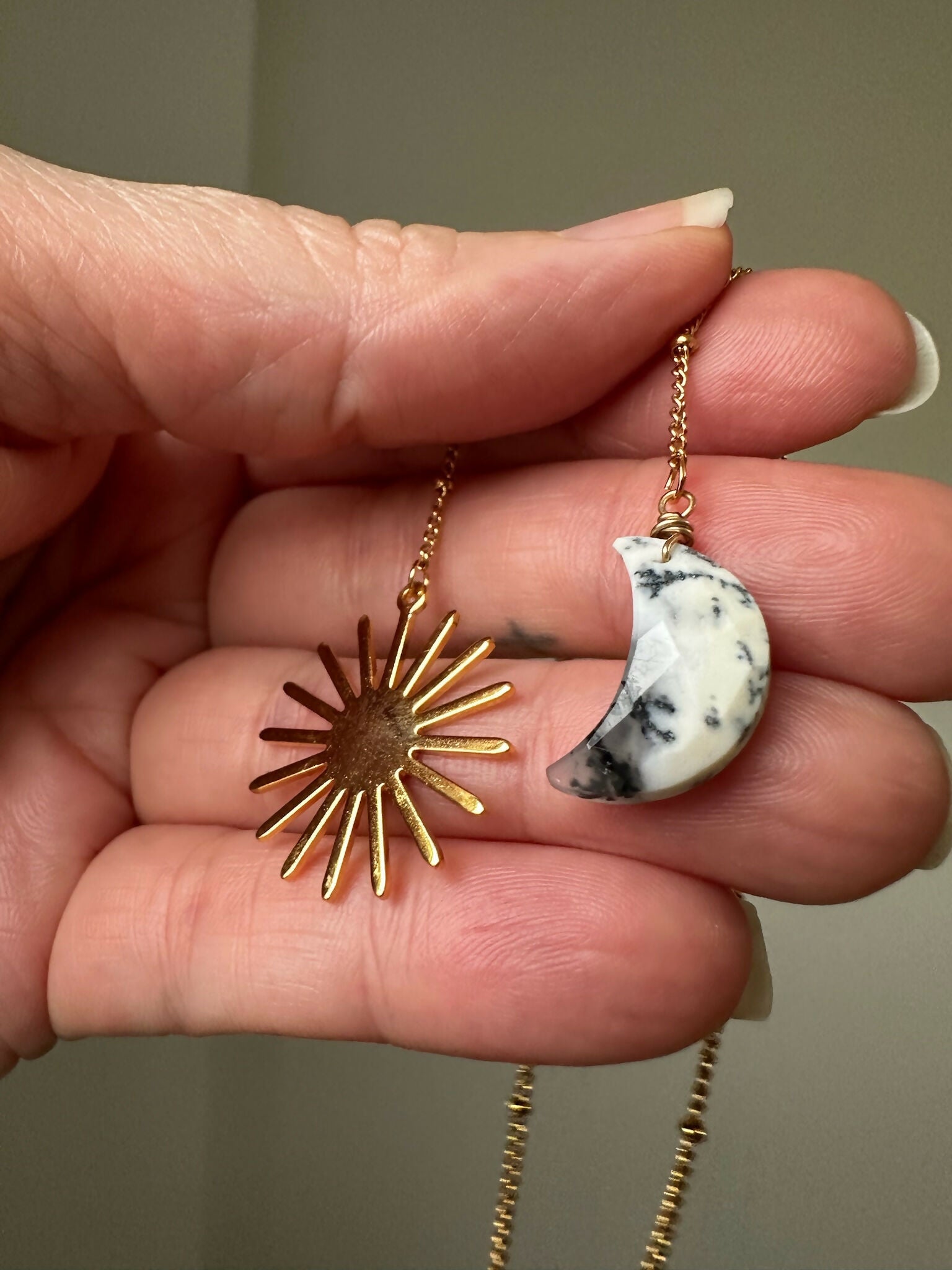 Carved Gemstone Moon & Sun Charm Bookmark