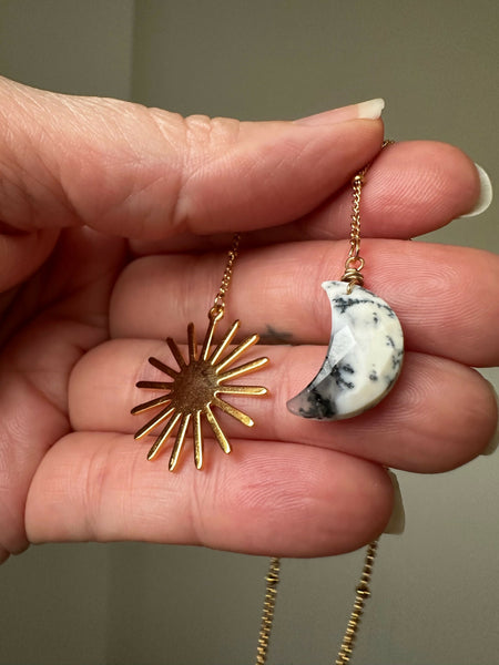 Carved Gemstone Moon & Sun Charm Bookmark