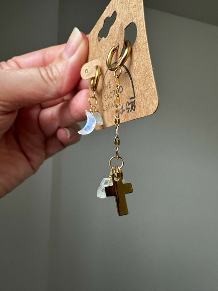 Moon & Cross Hoop Earrings