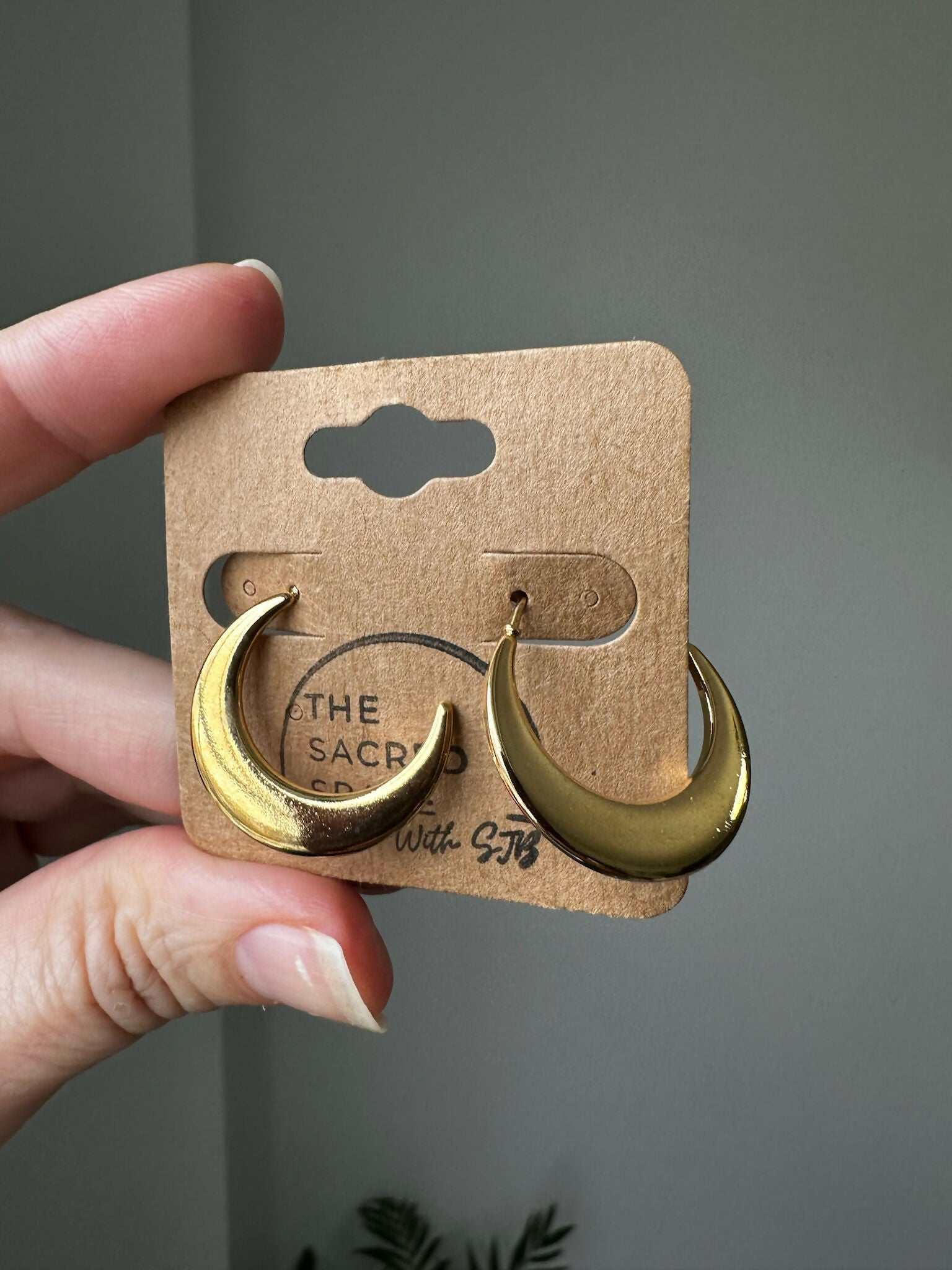 Large Gold Crescent Moon Hoops