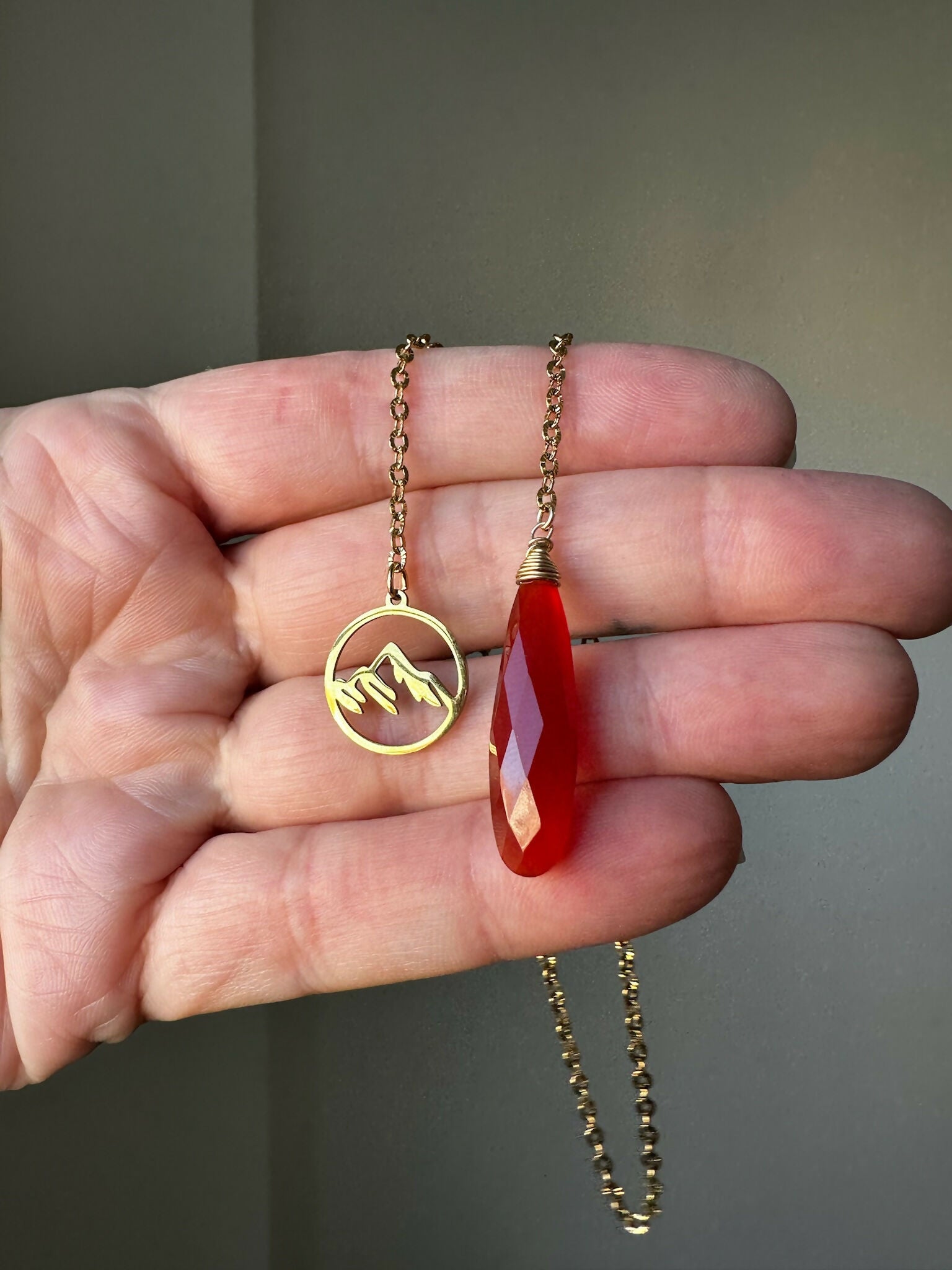 Carnelian Briolette & Mountain Charm Bookmark