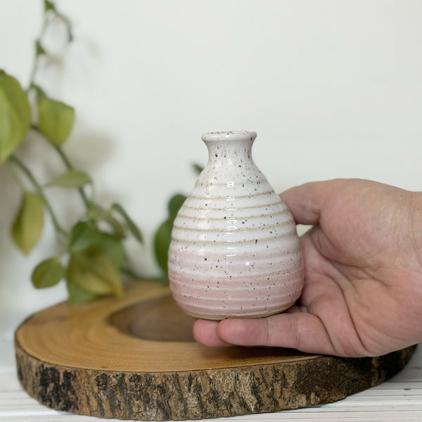 White and pink small speckled Pottery bud vase